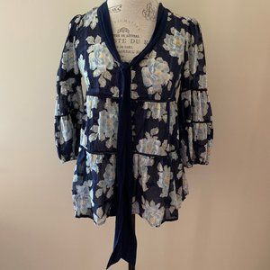 Odille Navy Floral Faraway Blouse Top size 6